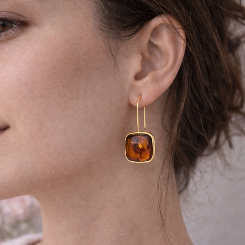 Náušnice PEARL SQUARE GOLD hnědé2